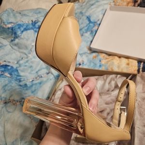Jessica Simpson platform sandal heeled high heels, size 7 1/2, color is nude